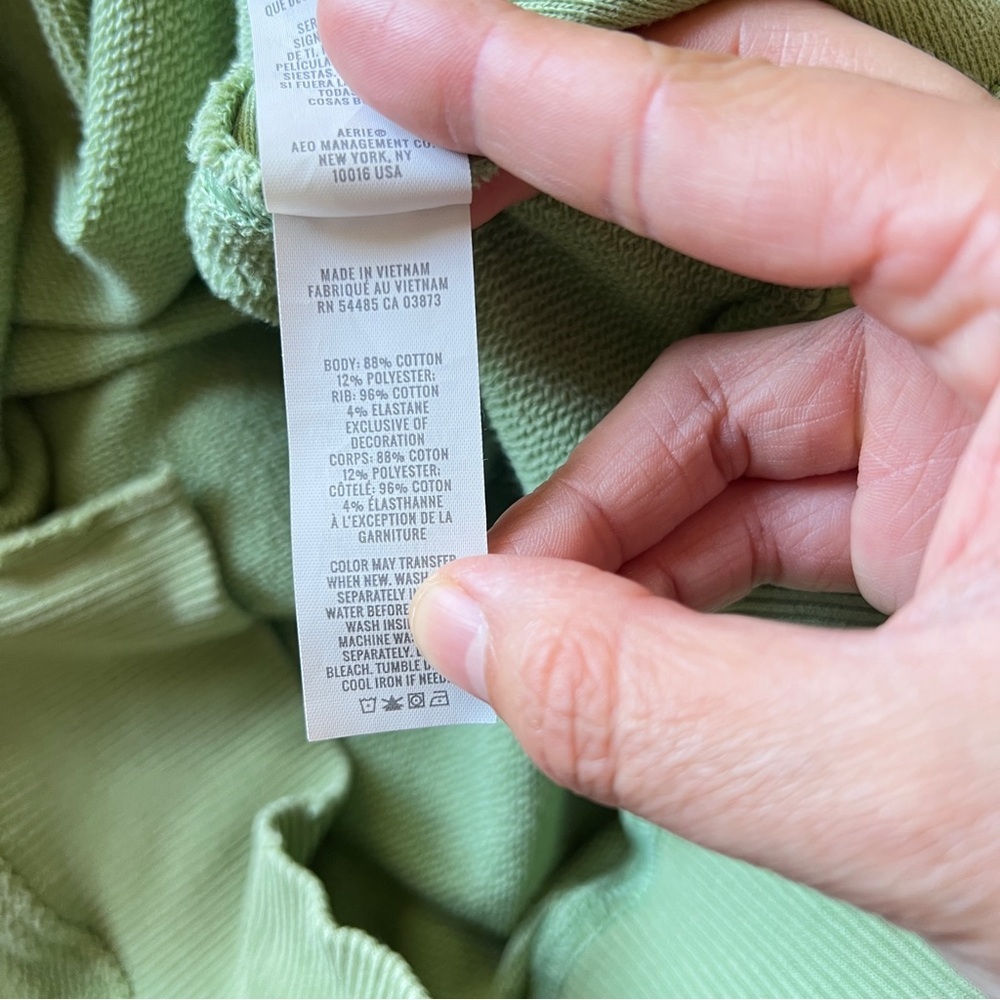 Aerie Keep it Light Crochet Crew Sweatshirt Oversized Green Size XXS Cozy - Picture 10 of 14